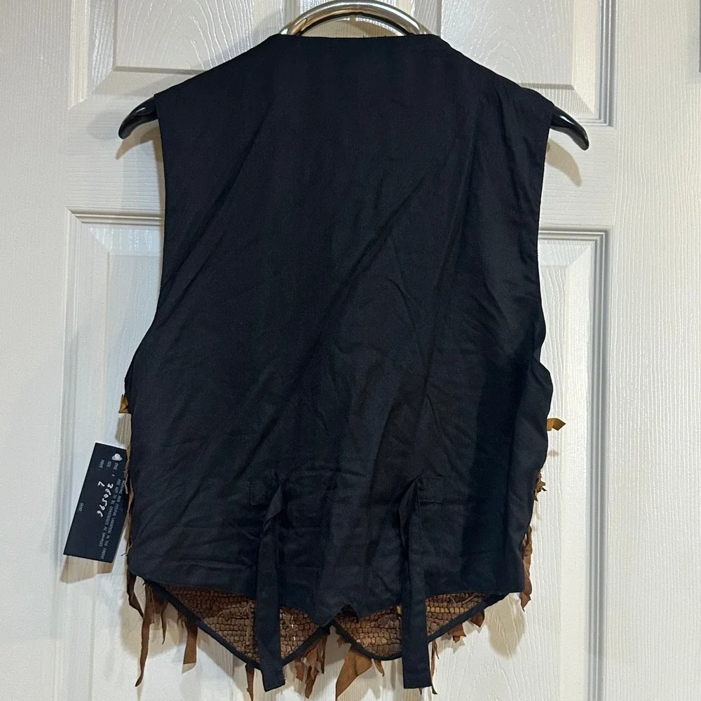 AJNY Mens Brown Shaggy Raw Edge Genuine Leather Vest Boho Western Large NWT‎